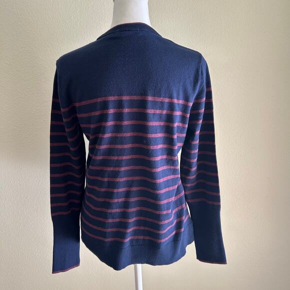 J McLaughlin Sweater Striped SZS Navy Multi Classic Preppy Long Sleeve - Picture 2 of 10